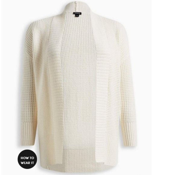 ❤️NWT VINTAGE TORRID CARDIGAN SWEATER - IVORY WAFFLE WEAVE - OPEN FRONT SIZE 2X - Picture 8 of 12